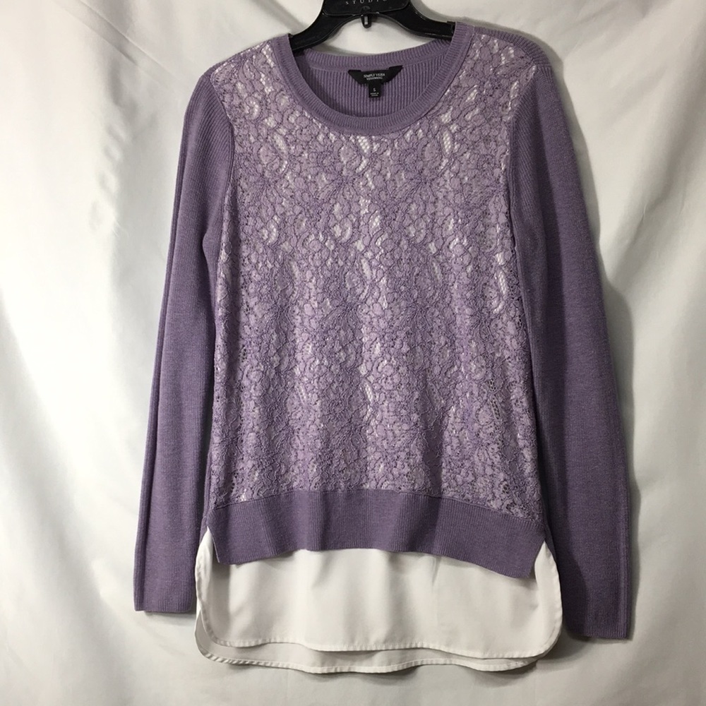 Simply Vera Wang Women’s Lavender Lace Sweater With White Layer Size S Like-NEW